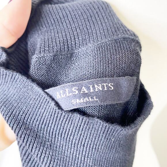 ALLSAINTS Cecily Black Asymmetrical Turtle Neck Sweater Dress Small - Picture 6 of 9